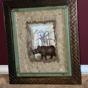 Framed Rhino Wall Art in Brown and Green